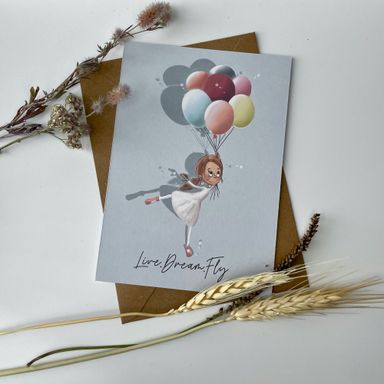 Grußkarte Ballerina / Tänzerin / Luftballon