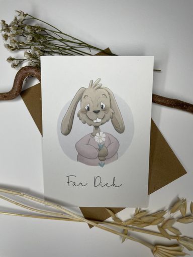Osterkarte 'Für Dich' mit Häschen und Gänseblümchen, ideal für fröhliche Ostergrüße