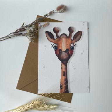 Grußkarte Giraffe / Liebevolle illustrierte Karte / Tierbild / Kinderzimmerdeko