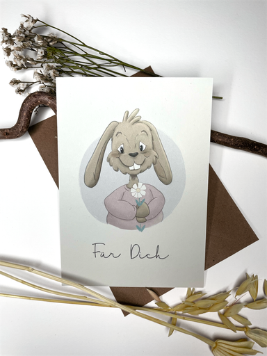 Liebevolle Hasenkarte „Für Dich“ – Handgezeichnete Grußkarte mit Gänseblümchen | Perfekt für Ostern, Geburtstag und einfach so 