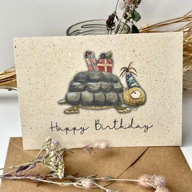 Geburtstagskarte Schildkröte - Happy Birthday - Glückwunschkarte - Graspapier