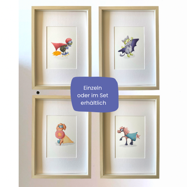 Tierische Superhelden Art Prints Set – Comic Illustration auf Fine Art Papier – Deko für Kinderzimmer, Geschenk für Superhelden & Tierfans
